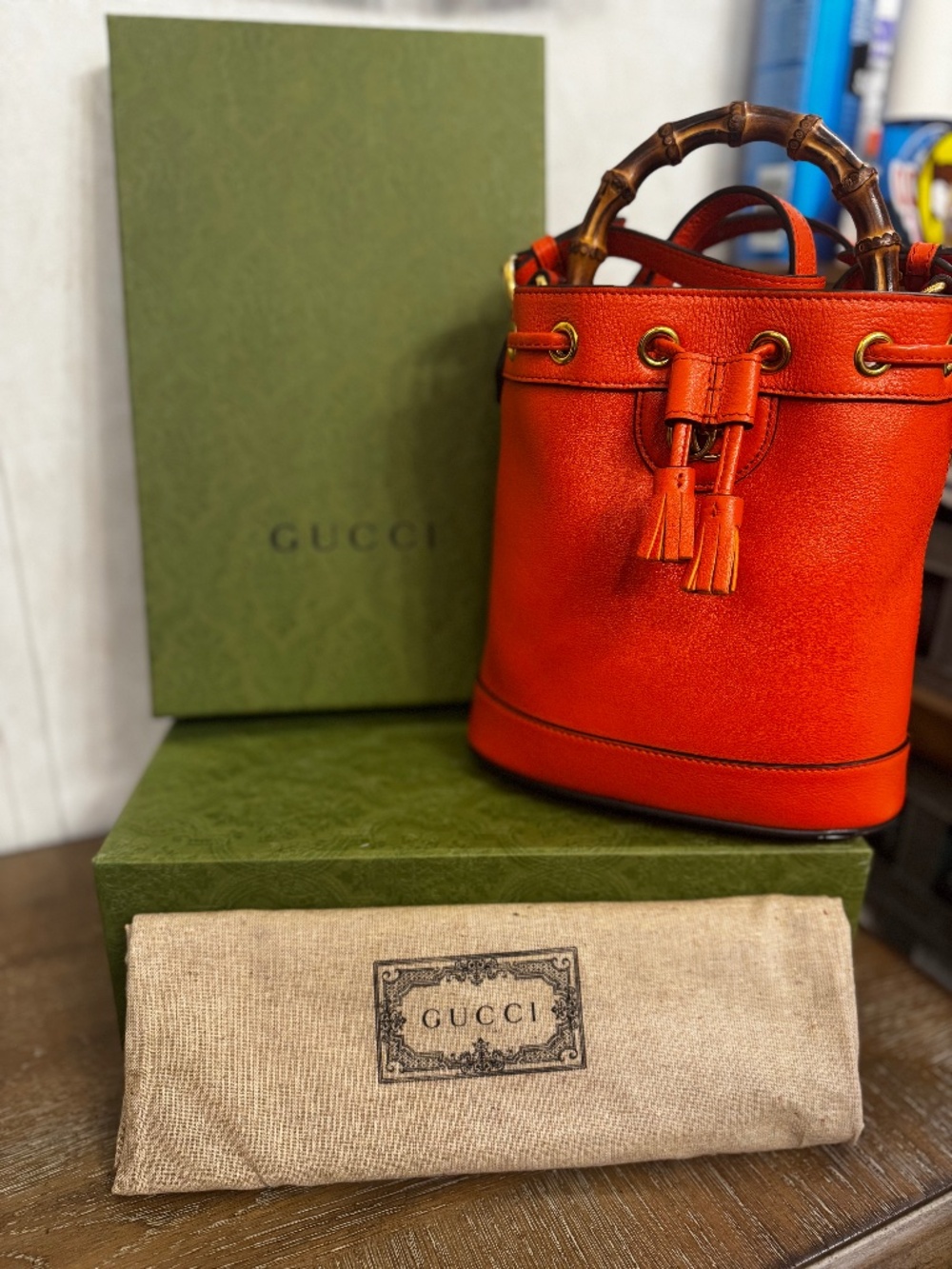 Gucci Diana Small Tote Bag - Orange Bucket Bag with Bamboo Handle